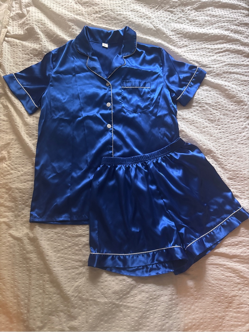Women's Size Small Satin Pajama Set - Royal Blue - Top and Shorts